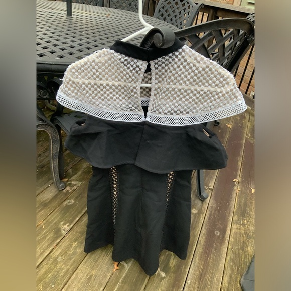 SELF-PORTRAIT Black Bow Crepe Lace Trim Mini Elegant Dress Women’s Size Small - Picture 10 of 16